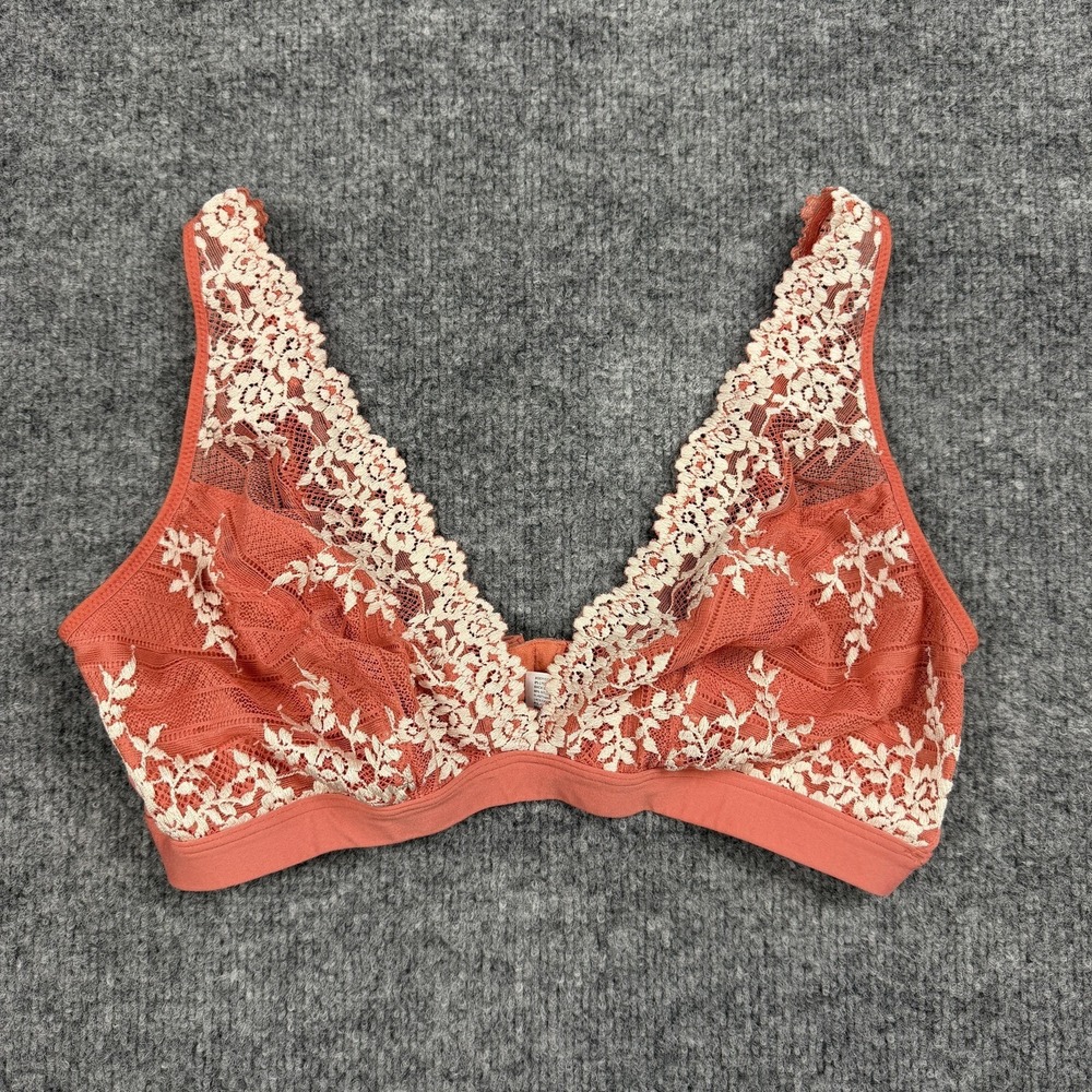 Wacoal Lace Bralette Womens 42 Pink Wireless Sheer Floral Lace V Neck 852191